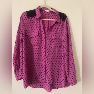 Candies button up heart shirt with lace detail